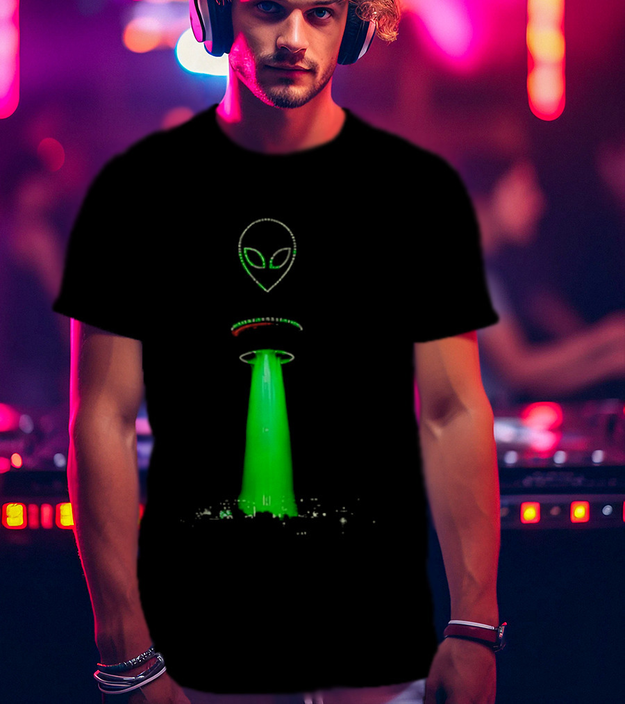 Alien Beam Over City Night Skyline Glow T-Shirt