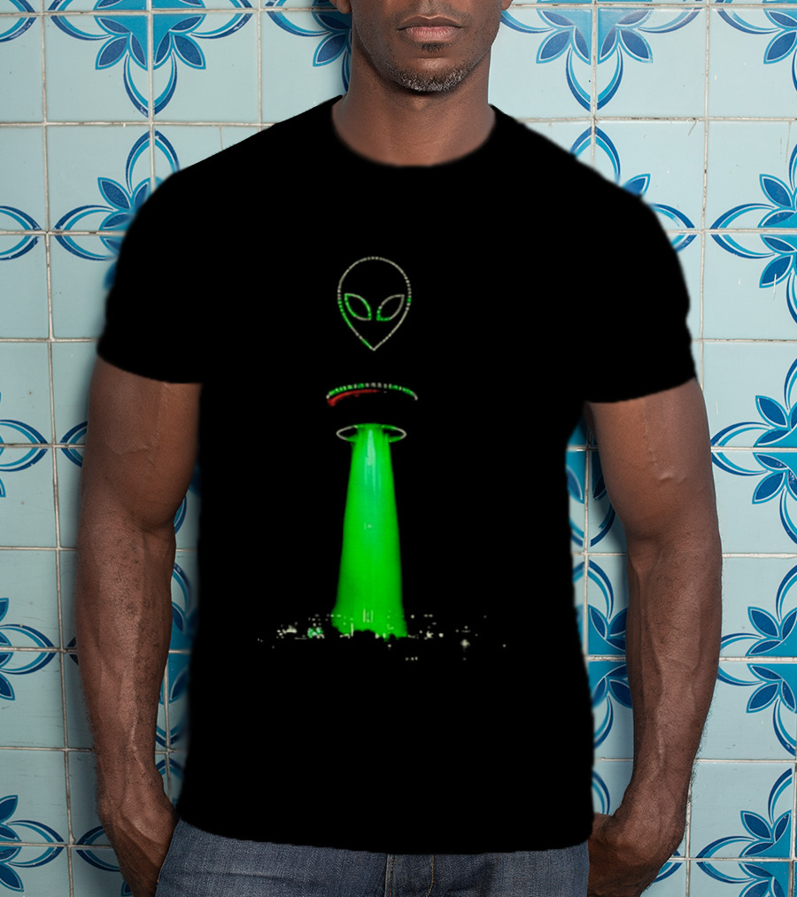 Alien Beam Over City Night Skyline Glow T-Shirt