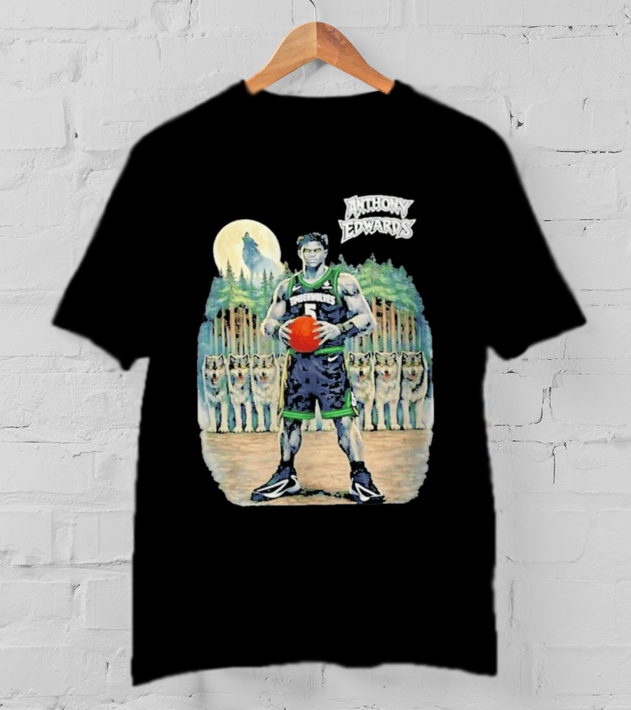 Anthony Edwards Timberwolves Basketball Player With Wolves Moon T-Shirt