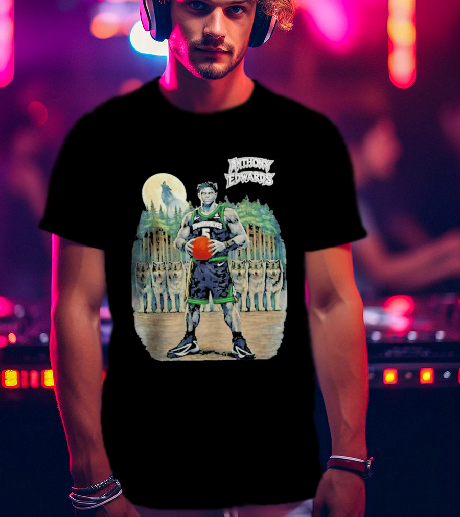 Anthony Edwards Timberwolves Basketball Player With Wolves Moon T-Shirt