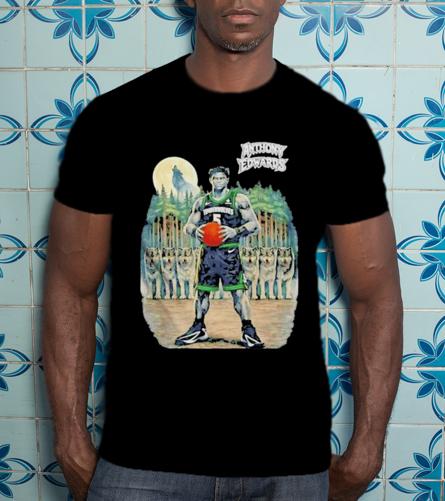 Anthony Edwards Timberwolves Basketball Player With Wolves Moon T-Shirt