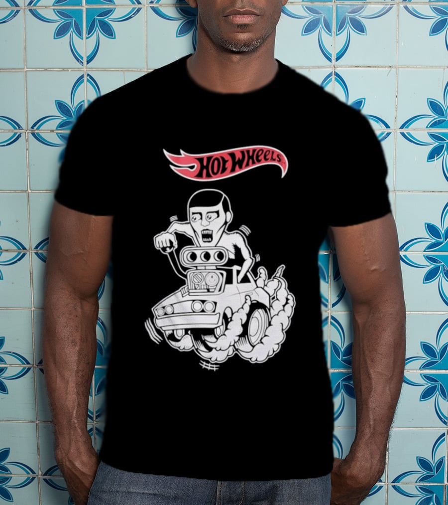 Hot Wheels Racing Car Driver Black Flame T-Shirt