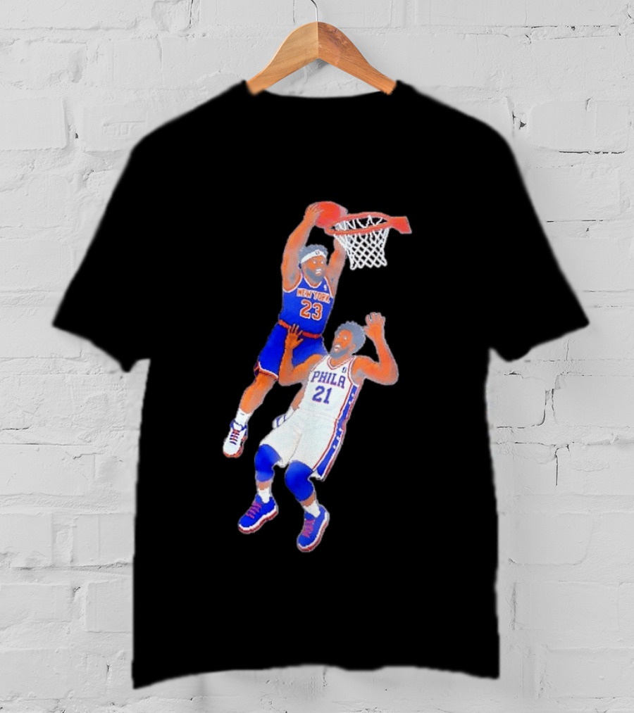 Pixel Art Basketball Dunk Mitchell Robinson New York 23 Joel Embiid PHILA 21 T-Shirt
