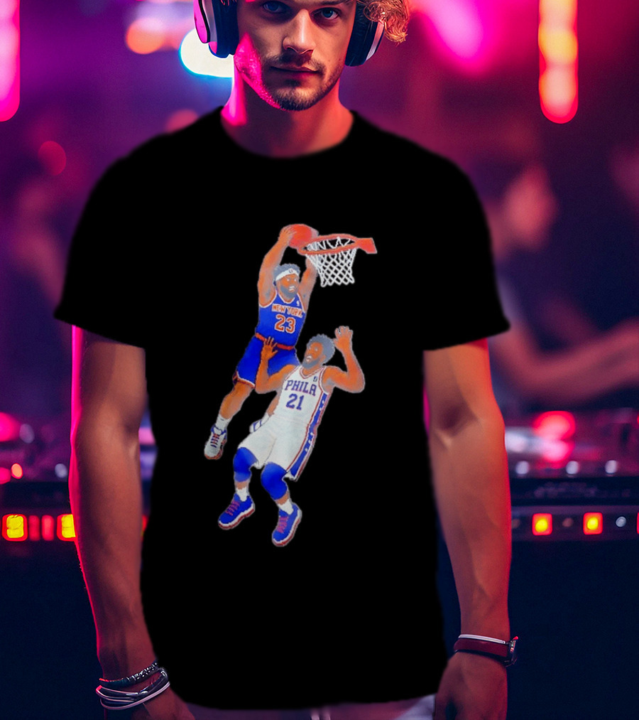 Pixel Art Basketball Dunk Mitchell Robinson New York 23 Joel Embiid PHILA 21 T-Shirt
