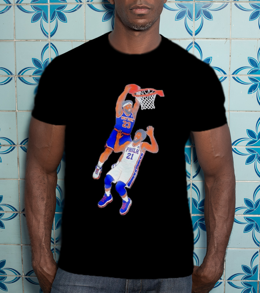 Pixel Art Basketball Dunk Mitchell Robinson New York 23 Joel Embiid PHILA 21 T-Shirt