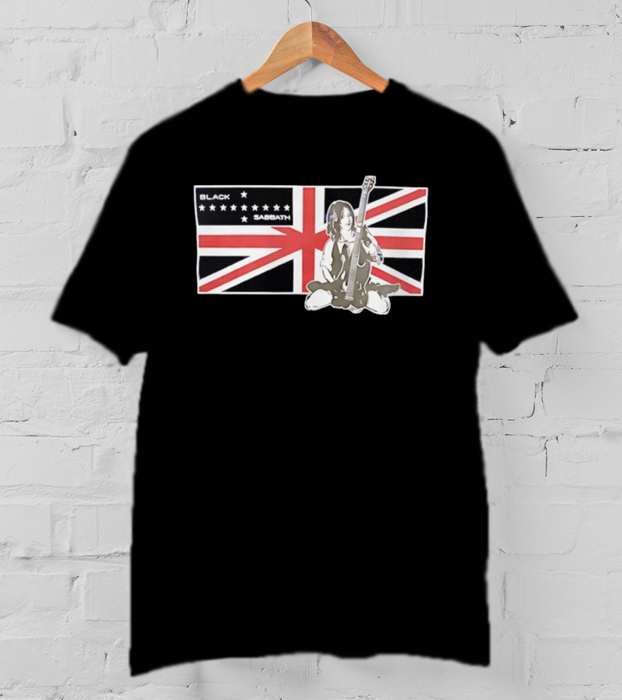 Black Sabbath Union Jack Flag With Guitarist Iconic Band T-Shirt