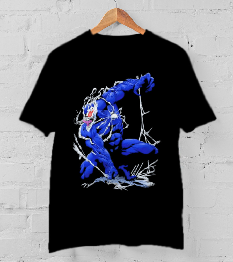 Marvel Blue Venom Symbiote Crouching Dynamic Pose T-Shirt