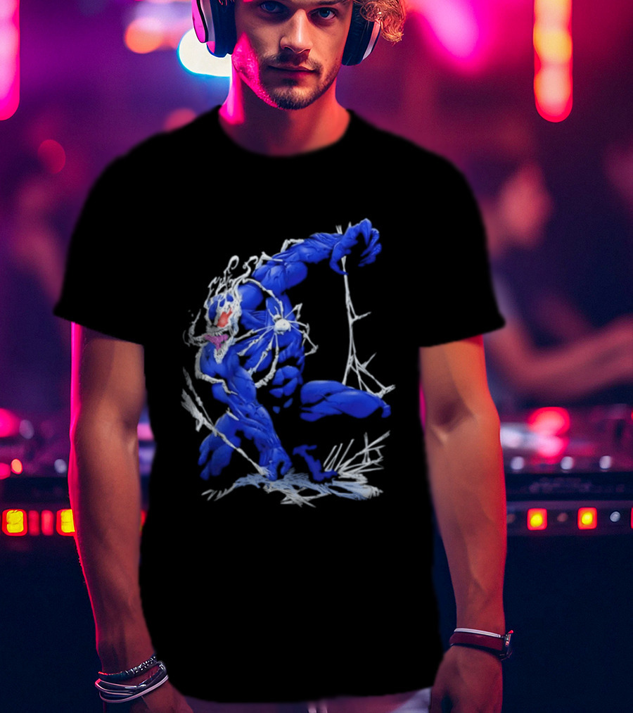 Marvel Blue Venom Symbiote Crouching Dynamic Pose T-Shirt