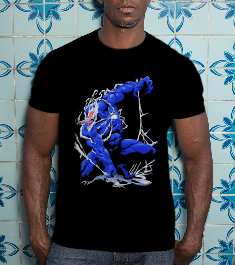 Marvel Blue Venom Symbiote Crouching Dynamic Pose T-Shirt