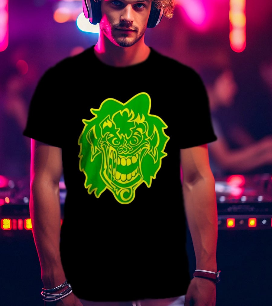Insane Clown Posse Hatchetman Wicked Clown Face Neon Green Yellow T-Shirt