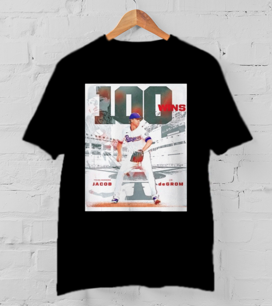 Texas Rangers Jacob DeGrom 100 Wins Achievement Baseball Celebration T-Shirt