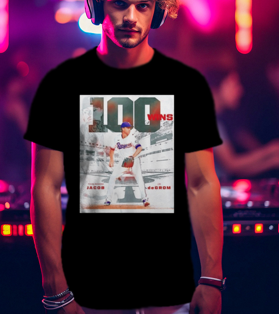 Texas Rangers Jacob DeGrom 100 Wins Achievement Baseball Celebration T-Shirt