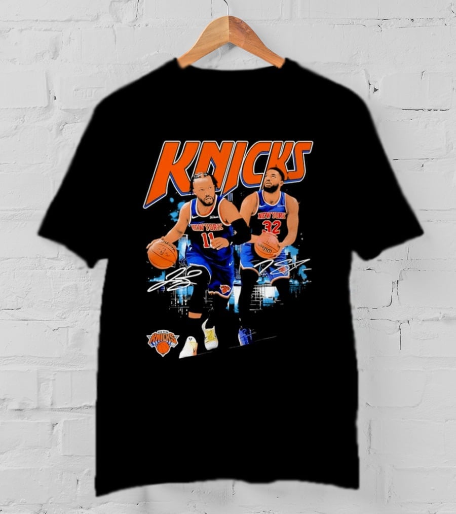 New York Knicks Jalen Brunson 11 Karl Anthony Towns 32 Dribbling Skills T-Shirt