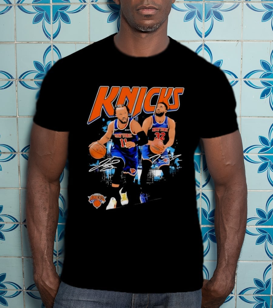 New York Knicks Jalen Brunson 11 Karl Anthony Towns 32 Dribbling Skills T-Shirt
