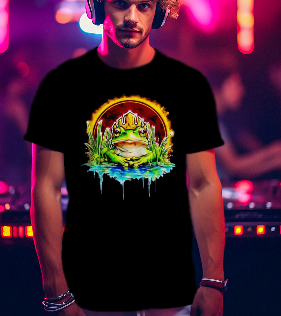 Frog King Crown Pond Nature Amphibian Wildlife Majestic Regal Water Scene T-Shirt