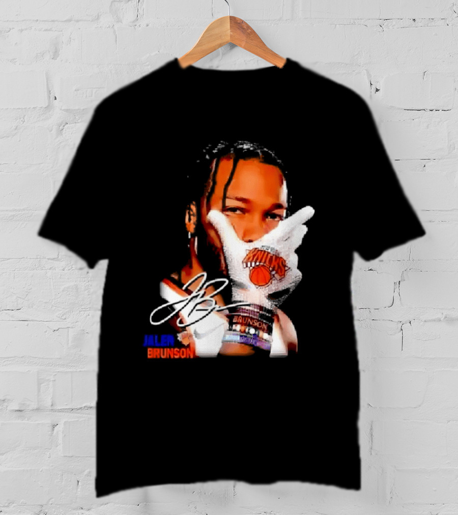 Jalen Brunson Knicks Gesture With Glove And JB Signature T-Shirt