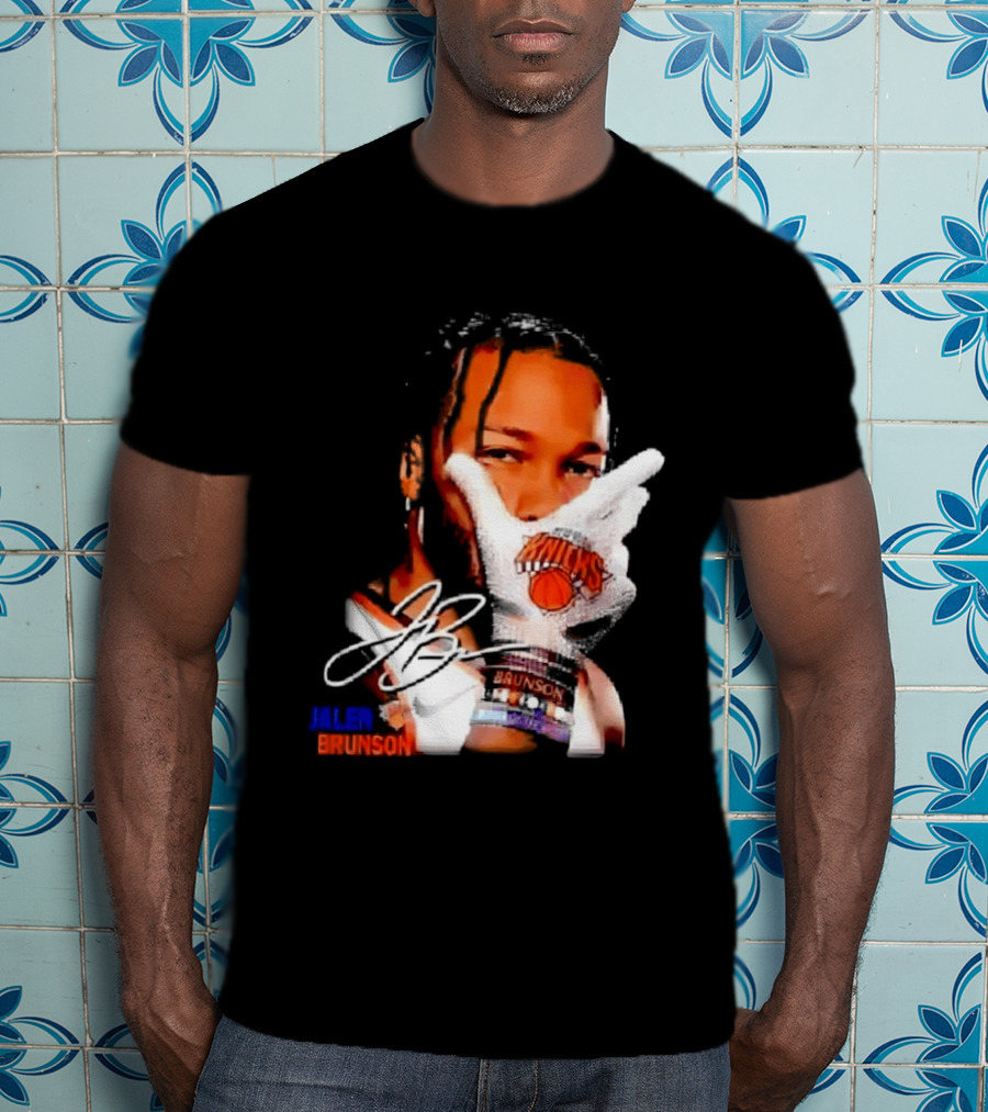 Jalen Brunson Knicks Gesture With Glove And JB Signature T-Shirt