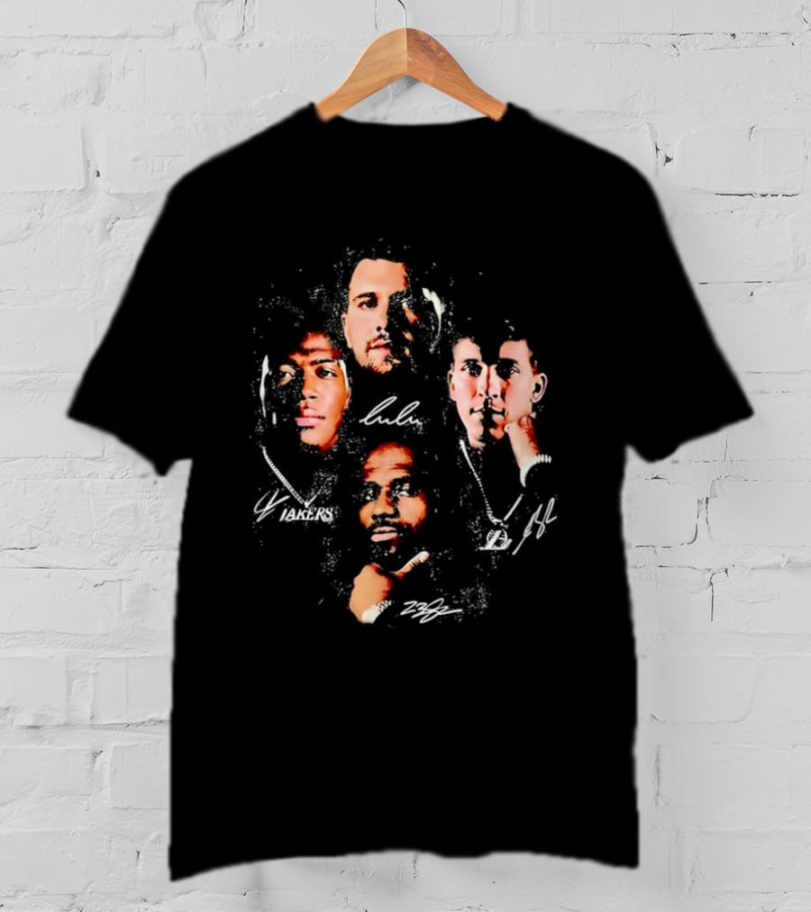Lulu Lakers 23 Collage Featuring Iconic Player Portraits And Signature T-Shirt