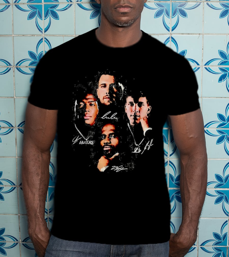 Lulu Lakers 23 Collage Featuring Iconic Player Portraits And Signature T-Shirt
