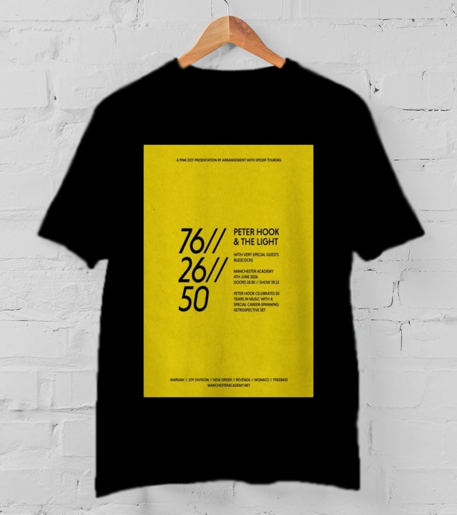 Peter Hook & The Light 76 26 50 Manchester Academy Buzzcocks Retrospective Set T-Shirt