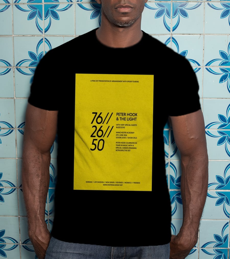 Peter Hook & The Light 76 26 50 Manchester Academy Buzzcocks Retrospective Set T-Shirt