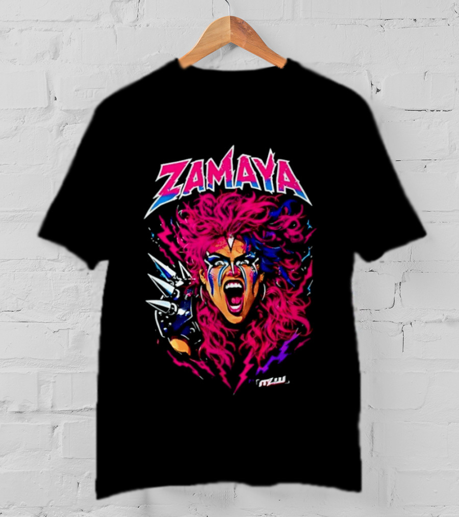 Zamaya Warrior Screaming Pink Hair Spiked Shoulder Pad T-Shirt