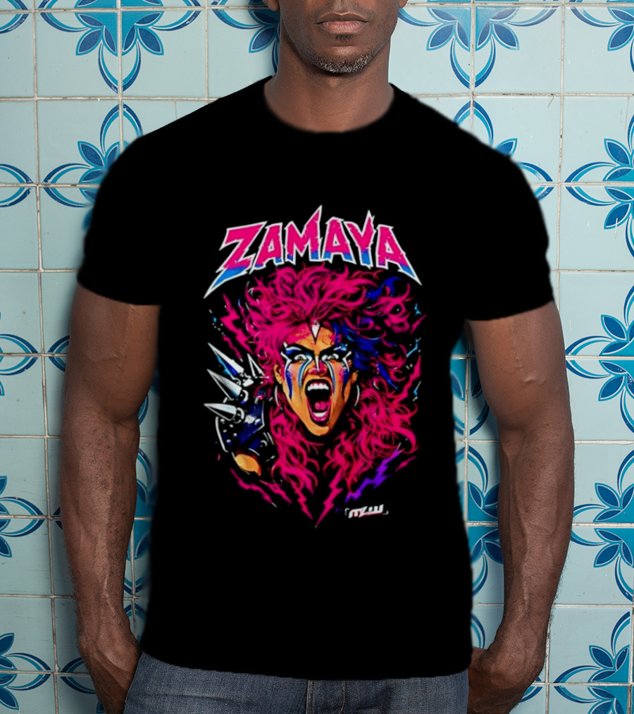 Zamaya Warrior Screaming Pink Hair Spiked Shoulder Pad T-Shirt
