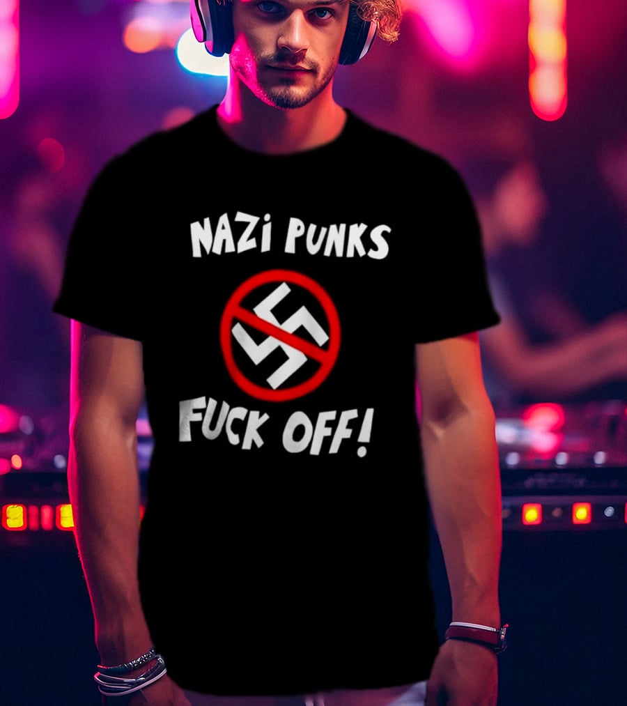 Nazi Punks Fuck Off Swastika Ban Circle T-Shirt