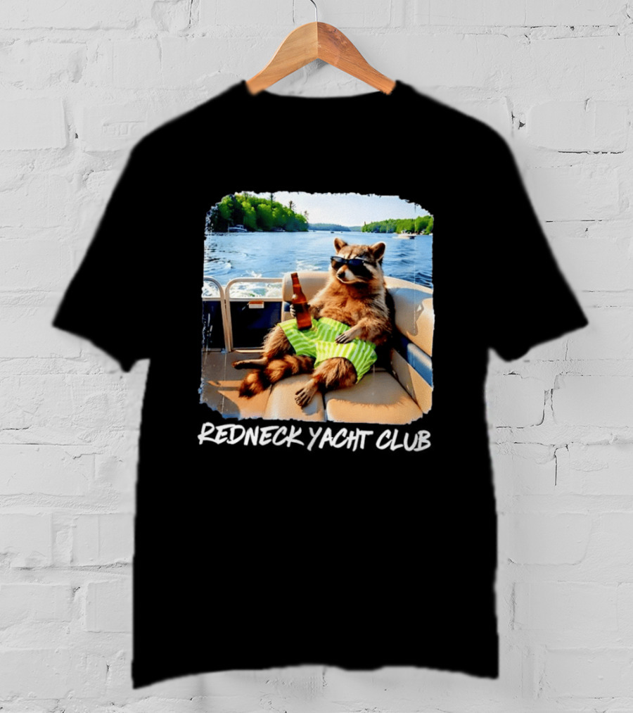 Redneck Yacht Club Raccoon Relaxing With Beer On A Boat T-Shirt