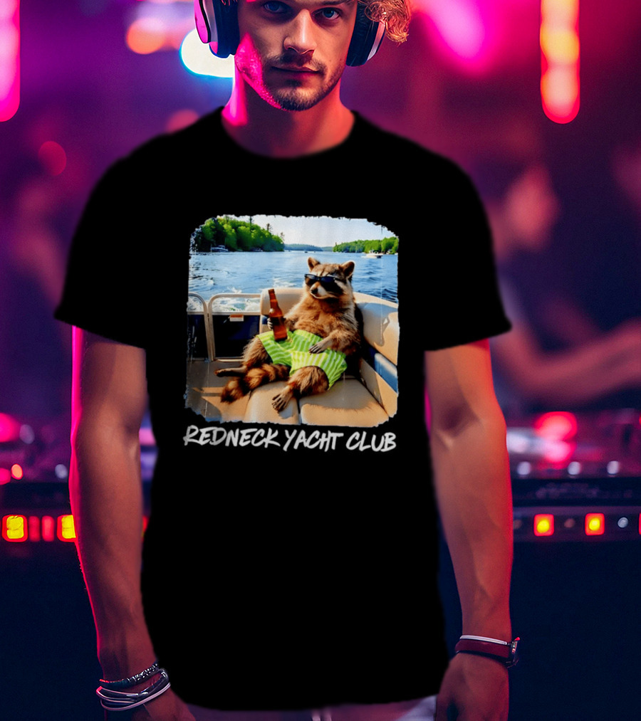 Redneck Yacht Club Raccoon Relaxing With Beer On A Boat T-Shirt