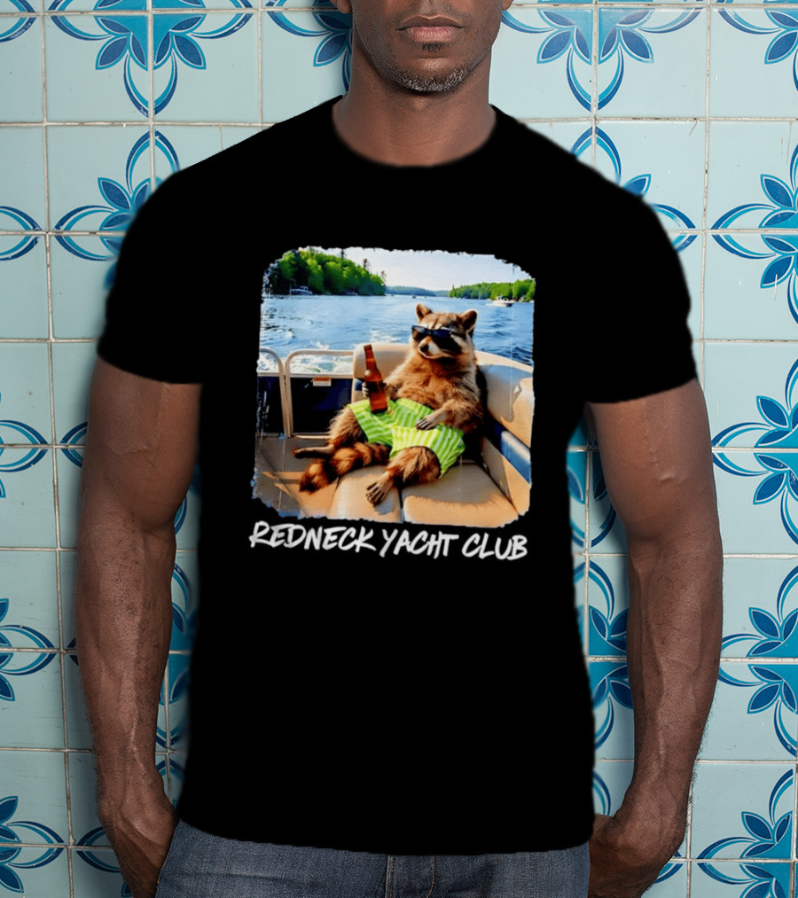 Redneck Yacht Club Raccoon Relaxing With Beer On A Boat T-Shirt