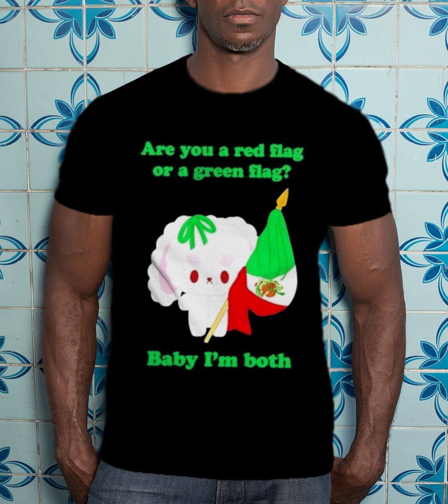 Nonomochi Mexico Flag Are You A Red Flag Or A Green Flag Cute Bunny Holding Mexican Flag T-Shirt