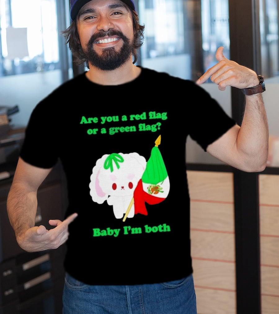 Nonomochi Mexico Flag Are You A Red Flag Or A Green Flag Cute Bunny Holding Mexican Flag T-Shirt