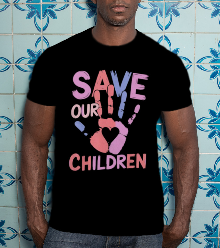 Save Our Children End Human Trafficking Awareness Handprint Heart T-Shirt