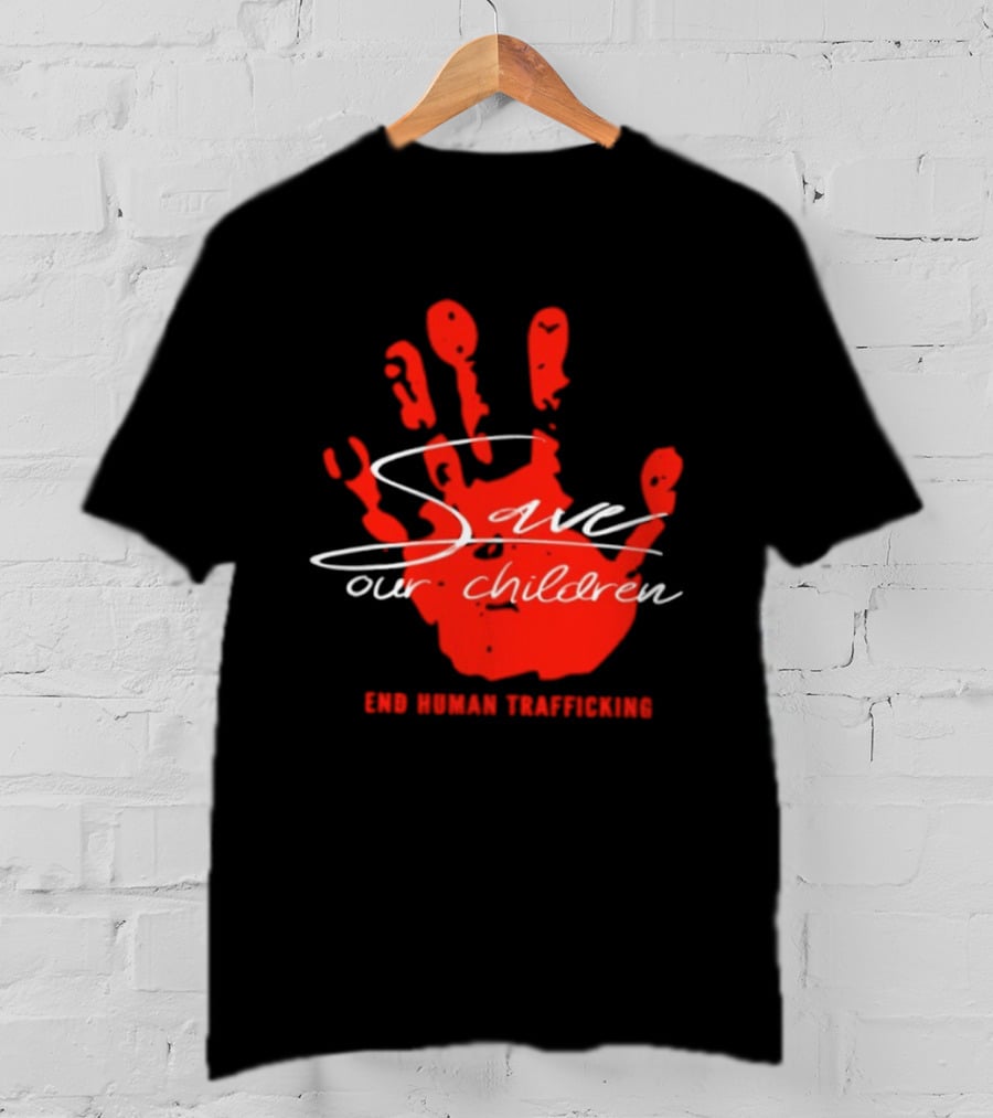 Save Our Children Red Handprint End Human Trafficking T-Shirt