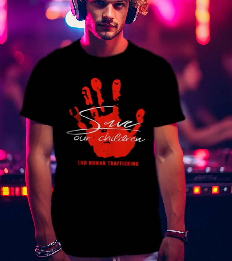 Save Our Children Red Handprint End Human Trafficking T-Shirt