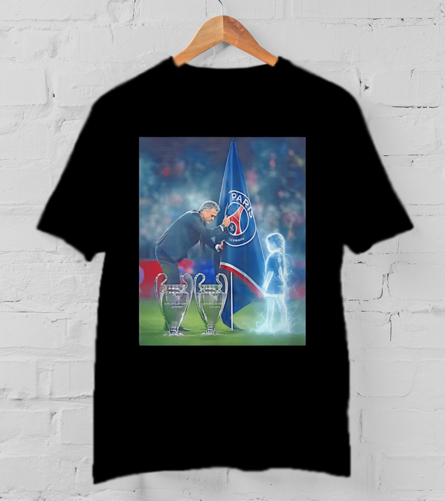 Paris Saint Germain Luis Enrique UEFA Trophies Team Flag T-Shirt