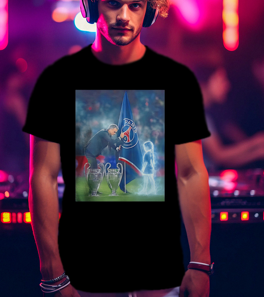 Paris Saint Germain Luis Enrique UEFA Trophies Team Flag T-Shirt