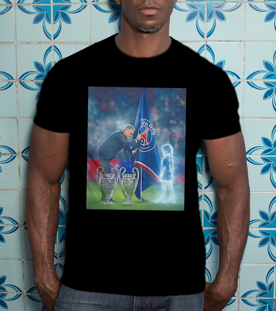 Paris Saint Germain Luis Enrique UEFA Trophies Team Flag T-Shirt