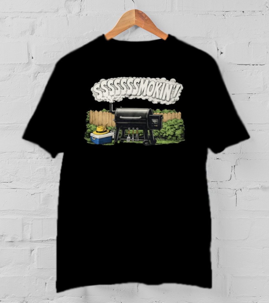Ssssssmokin Pellet Grill Backyard Barbecue Scene T-Shirt