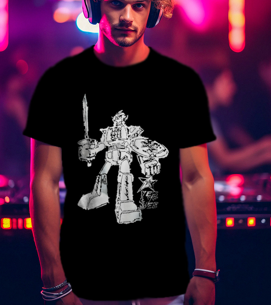 Yes Eye See Robot With Sword Shield Star T-Shirt