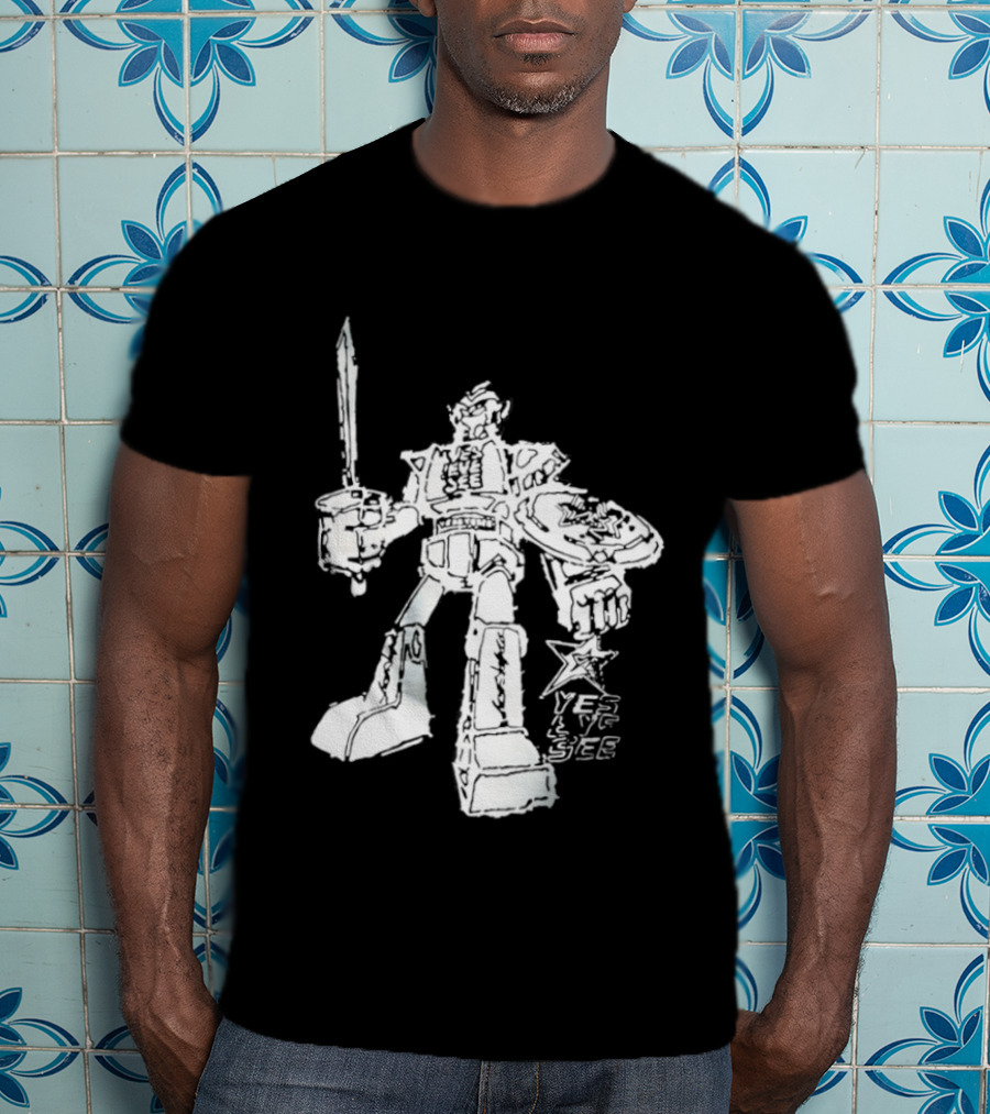 Yes Eye See Robot With Sword Shield Star T-Shirt
