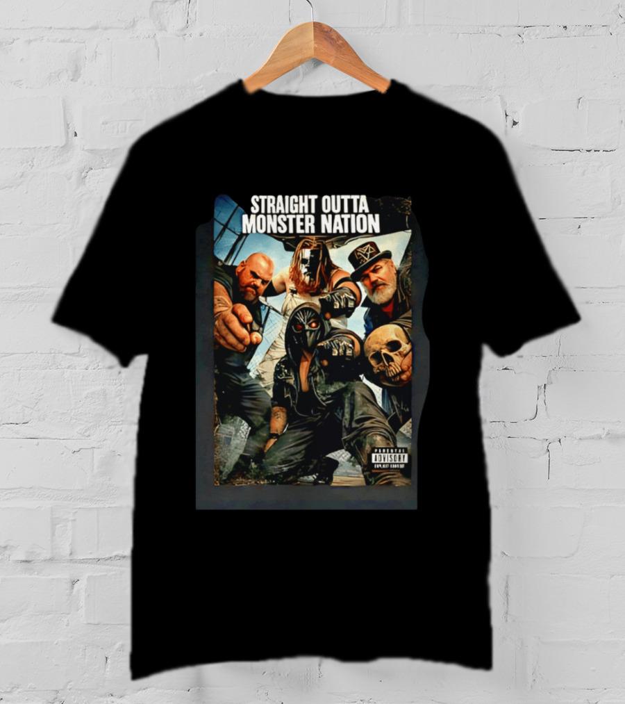 Straight Outta Monster Nation Group Pose With Skulls And Masks T-Shirt