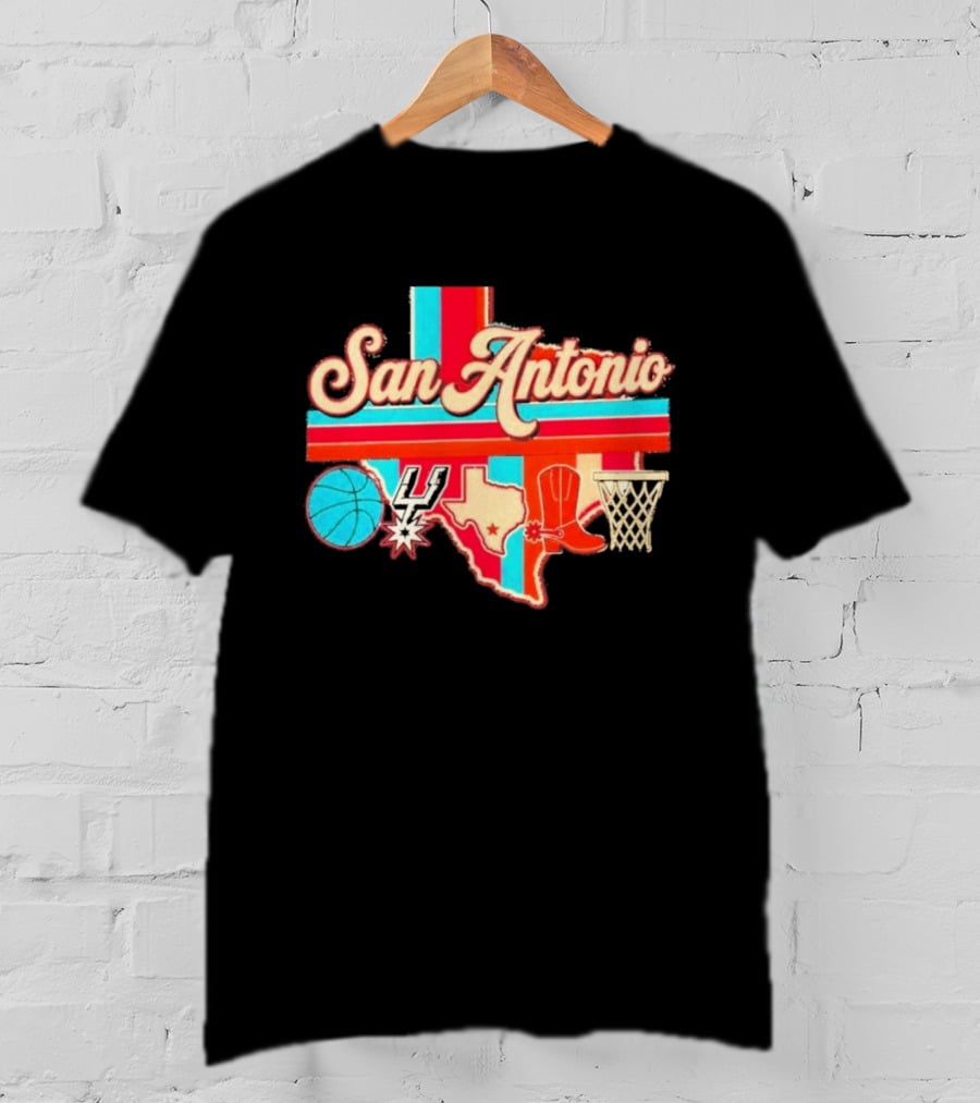 San Antonio Spurs Basketball Texas Map Iconography 2026 T-Shirt