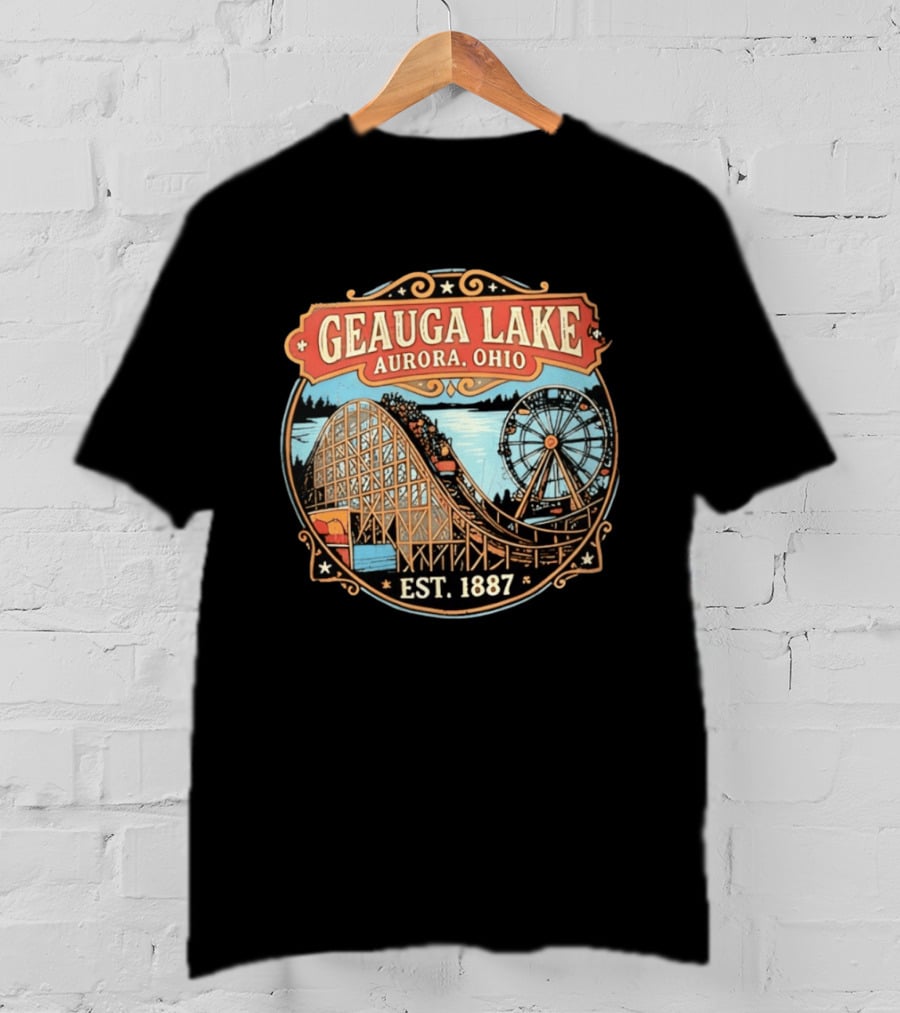 Geauga Lake Aurora Ohio Est 1887 Roller Ferris Wheel Amusement Park T-Shirt