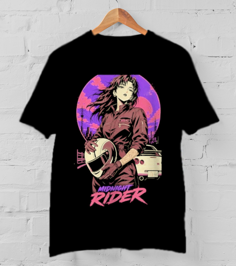 Midnight Rider Girl Racing Vintage 80s Style Retro Sunset Car Helmet T-Shirt