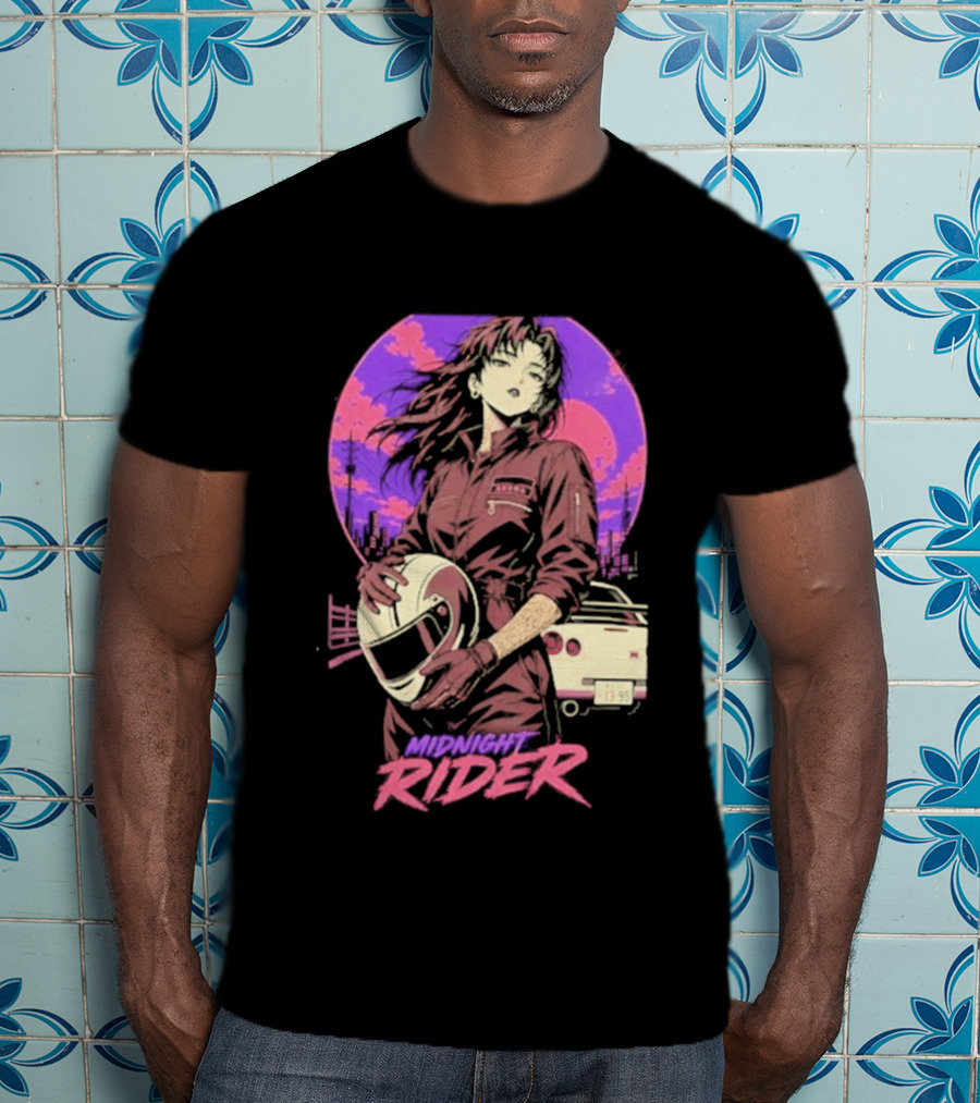 Midnight Rider Girl Racing Vintage 80s Style Retro Sunset Car Helmet T-Shirt