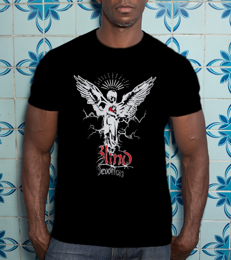 Blind Devotion Winged Angel With Sacred Heart And Halo T-Shirt