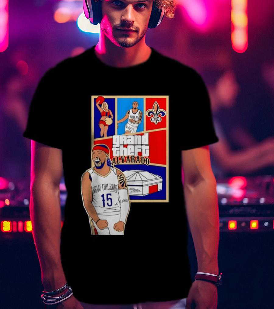 Grand Theft Alvarado New Orleans NOLA 15 Fleur De Lis Basketball T-Shirt