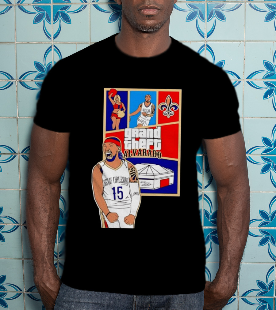 Grand Theft Alvarado New Orleans NOLA 15 Fleur De Lis Basketball T-Shirt